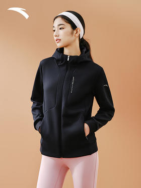 安踏易打理外套丨冬季保暖开衫修身训练连帽运动上衣女162547711N