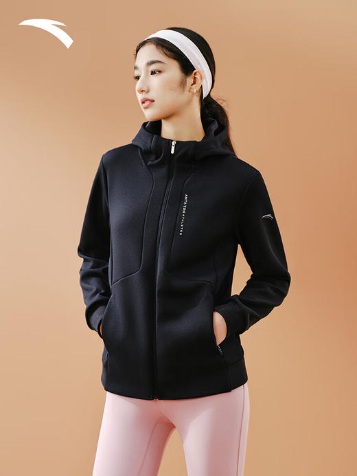 安踏易打理外套丨冬季保暖开衫修身训练连帽运动上衣女162547711N 商品图0