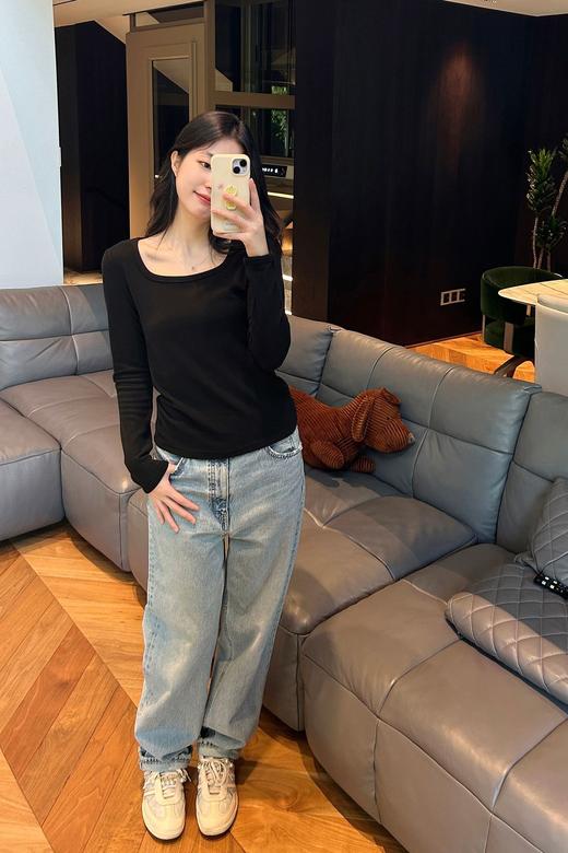 官网399！蕉家复古方领暖绒加厚绵羊毛打底衫修身显瘦可外穿保暖内搭上衣女 商品图3