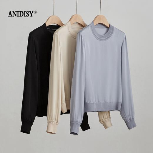 2026春经典圆领长袖休闲套头真丝衬衫 商品图3