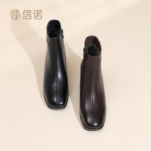 信诺妈妈棉鞋加绒保暖皮鞋羊皮粗跟短靴中老年女鞋子2025冬季新款X5M158-275D 商品图2