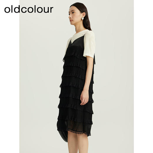 oldcolour夏季新品圆领黑白撞色时尚气质蛋糕裙套装女Q311005A1 商品图1