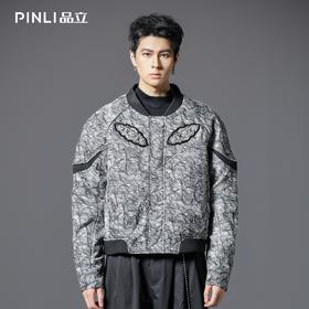 PINLI品立2025冬季新款男士棒球领贴布烫钻棉衣棉服夹克外套潮牌B253105016