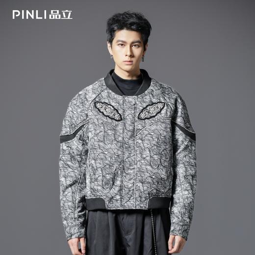 PINLI品立2025冬季新款男士棒球领贴布烫钻棉衣棉服夹克外套潮牌B253105016 商品图0