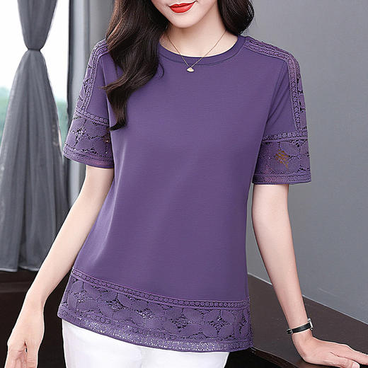 圆领短袖女t恤夏季2025新款胖mm大码女装宽松紫色女士上衣高级感 商品图2