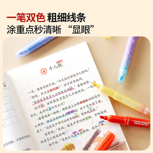 【开学季】【限时秒杀】猫太子双头叠色重点标记荧光彩色笔记号笔学生专用划重点双色速干笔M3216 商品图2