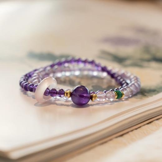 【紫水晶双圈手串】敦煌福泽南红玛瑙双圈手串女 天然紫水晶好运珠叠戴手链新中式国潮礼物 商品图7