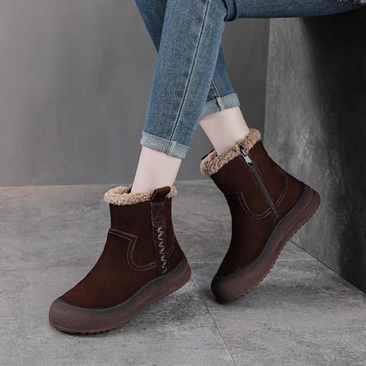 YR 2917加绒加厚雪地靴厚底保暖短靴平底防滑棉鞋 商品图1