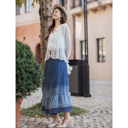 【林栖设计小店】【草木丹宁】牛仔半身裙渐变蕾丝裙片2026早春新款裙子女1961115 商品图2