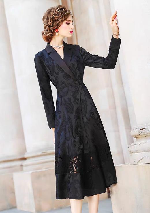 「断码清仓」黑色提花风衣过膝长款收腰外套 L码 ZFYY002 商品图1