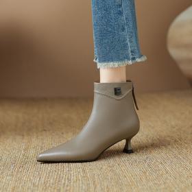 【预售5天】头层牛皮5cm小猫跟短靴秋冬季里外全皮时尚细跟真皮女靴ZF&24-269
