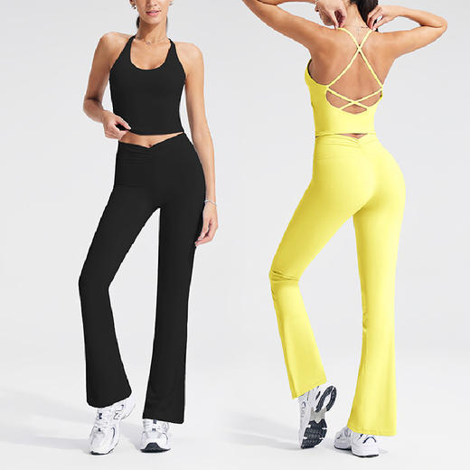 跃牌【颜值有理】系列 V腰瑜伽裤健身长裤高腰抽褶提臀运动训练跑步瑜伽喇叭裤YK1221 商品图1