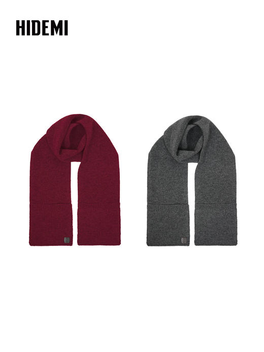 HIDEMI 澳洲美利奴羊毛花纱极简设计感口袋围巾 花灰色/勃艮第暗红 商品图0