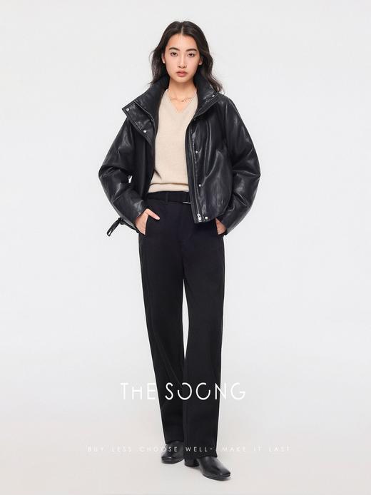 THESOONG"权威裤"加厚加绒天鹅绒面抗皱肌理感中腰休闲裤HBKZ7302 商品图4