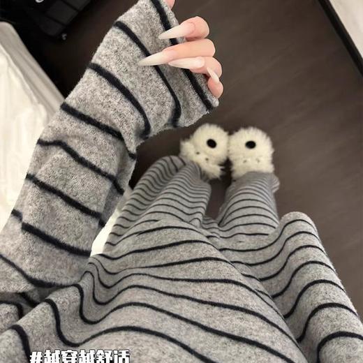 【居家必备❗️绵软舒适】2025年新款睡衣女秋冬简约休闲宽松条纹长袖长裤家居服套装。ja 商品图0