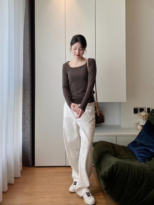 官网399！蕉家复古方领暖绒加厚绵羊毛打底衫修身显瘦可外穿保暖内搭上衣女 商品图2