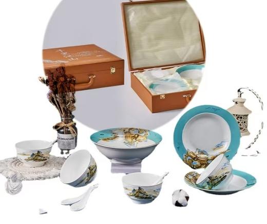 静诚出品千里江山 陶瓷餐具十六件套精美礼盒装 赠礼盒装陶瓷筷5双（不包邮）） 商品图14