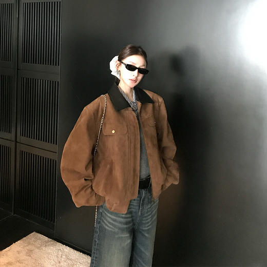 WS 35028 复古巴恩风特种羊皮反绒皮衣外套可拆卸羽绒内胆两穿 商品图0