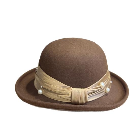 丁摩 新款卷边，珍珠礼帽盆帽复古赫本风小沿渔夫帽高档名媛毛呢帽5ZF-11102 商品图4