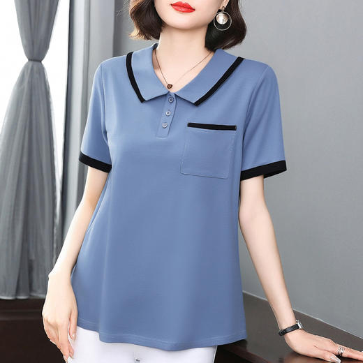 芳妮诗2025夏季新款大码女士T恤胖mm宽松翻领短袖减龄娃娃领上衣 商品图1