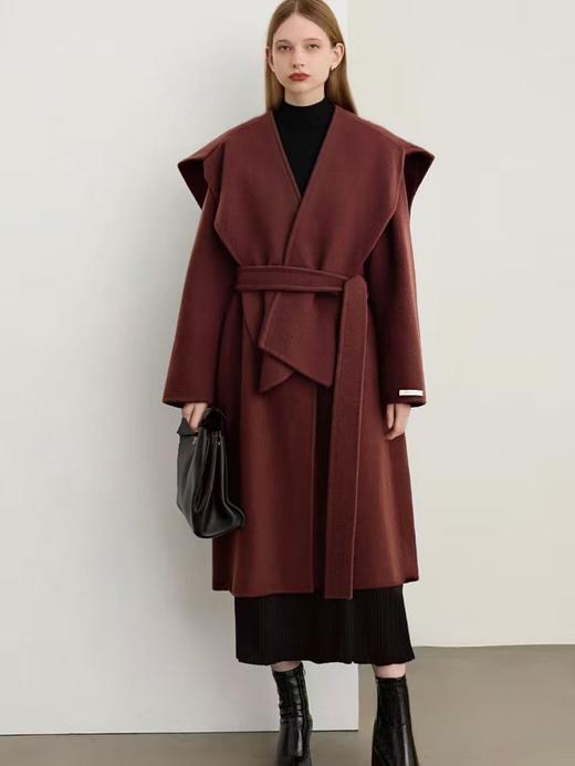 披肩可拆卸【轻奢双面尼】2526（100%绵羊毛）超显白配色～安哥拉红披肩款双面尼外套大衣-喜出 商品图0