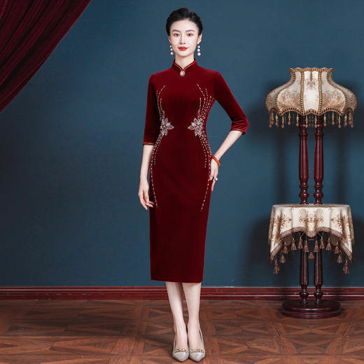 GY 3407旗袍新中式国风大码妈妈气质礼服 商品图0