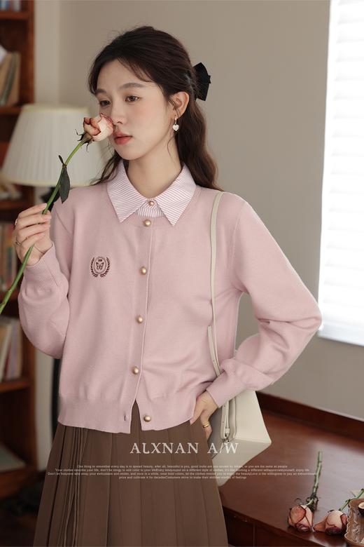 鹿向南「艺术生女孩」粉色开衫上衣2025秋冬新款气质休闲长袖毛衣 商品图5