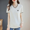 白色纯棉短袖女t恤2025新款宽松胖mm大码女装正肩女士V领上衣夏季 商品缩略图0