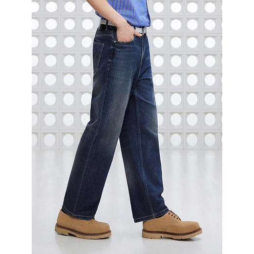 GXG男装 宽松直筒复古深色水洗牛仔裤休闲弹力长裤子2025夏季新品 商品图3