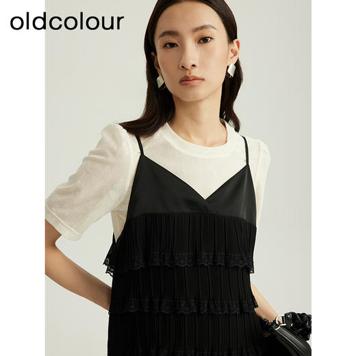 oldcolour夏季新品圆领黑白撞色时尚气质蛋糕裙套装女Q311005A1 商品图2
