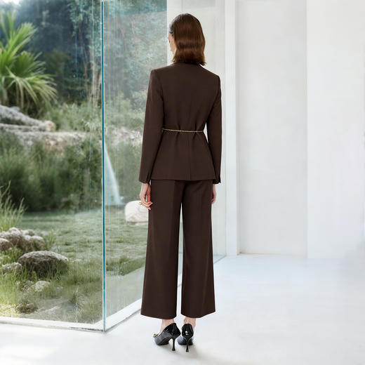 IWY/红棕色商务风女士西装套装秋冬修身收腰阔腿裤两件套职业装工作服WC333+WP333 商品图2