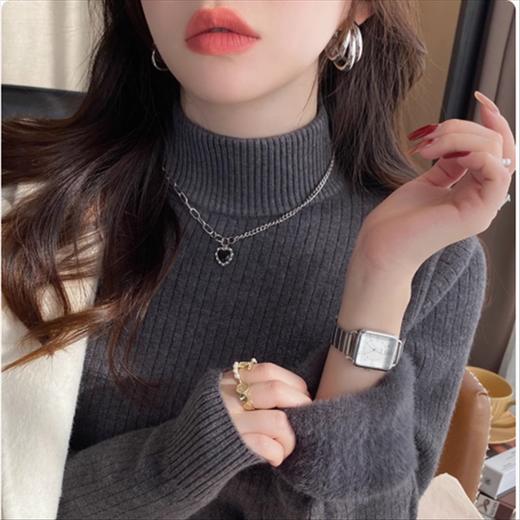 半高领毛衣女秋冬2025新款冬季加厚一体绒打底衫内搭修身针织上衣 商品图10