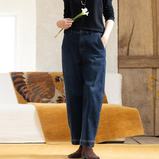 牧衣游原创 舒适牛仔宽松裤子新款显瘦文艺复古百搭休闲裤 沐月 商品图0