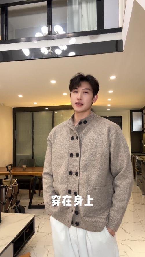 2760SDSA男士秋冬新款痞帅男装复古双排扣立领开衫毛衣简约针织衫百搭 商品图0