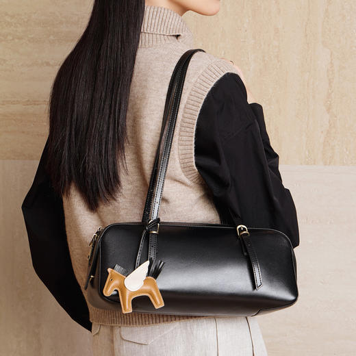 真皮腋下包复古保龄球包，百搭包包小众植鞣头层牛皮包手提包女包QSL-3186 商品图2