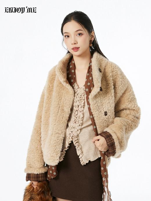 【门店同款】ENJOY冬季“游牧漫寻”牛角扣格子手袖毛外套 167448376 商品图0