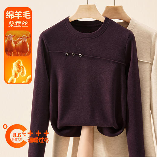 「自j」全新升级【铂金会员119/天猫159/差价40】(60653)洛诗琳新款半高领打底衫2025秋冬加绒加厚蚕丝羊毛保暖上衣 商品图4