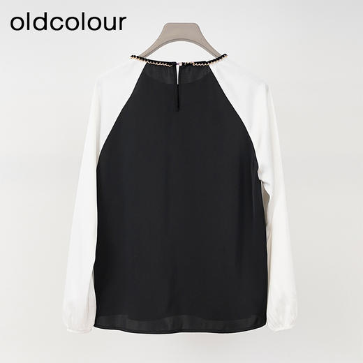 oldcolour欧珂春季新款商场同款圆领拼色休闲长袖衬衫女Q140118A1 商品图1
