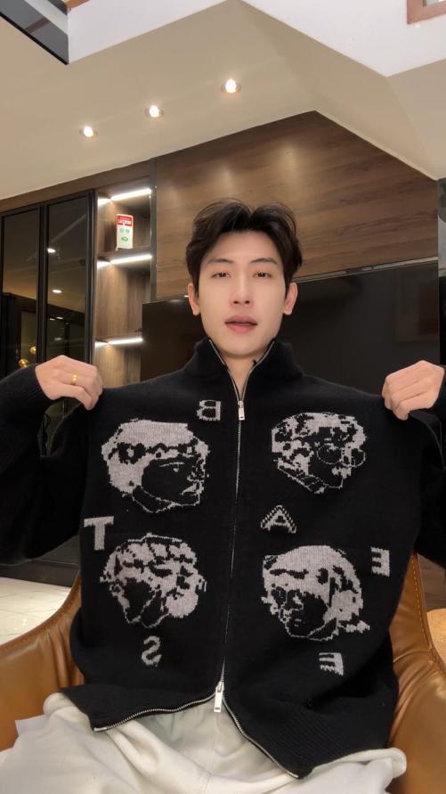 72625SDSA男士秋冬新款痞帅男装潮牌美式人物字母设计拉链立领毛衣百搭 商品图0