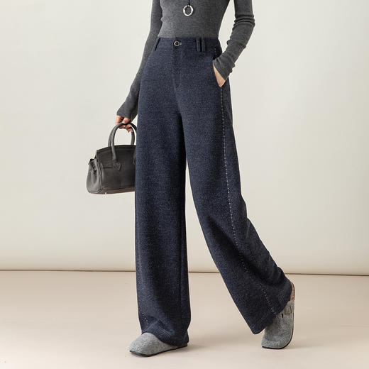 百媚生 复古针织羊毛阔腿裤女秋冬新款直筒长裤85697 商品图1