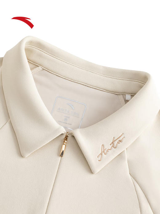 安踏超模T丨公主线修身polo长袖空气麦芬T加绒保暖针织衫162547407 【AirMuffin锁温】白茶色-1 商品图2