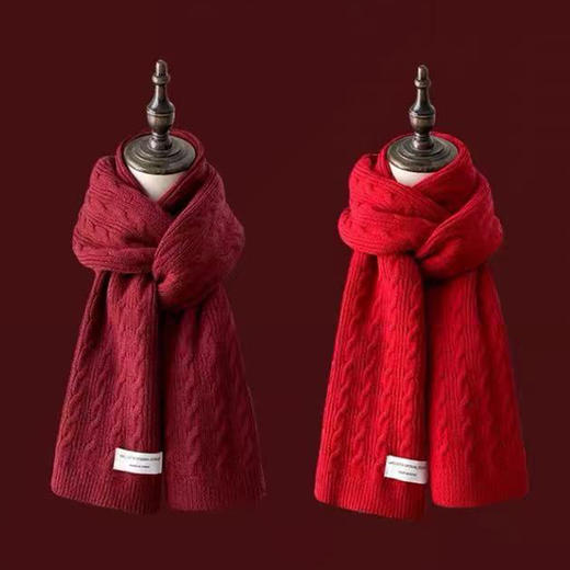 蚕语天堂 绵羊绒红色系麻花围巾 商品图2