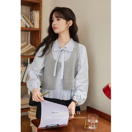 鹿向南「芋泥薯薯」灰色马甲背心女秋季新款叠穿修身短款外搭上衣 商品图2