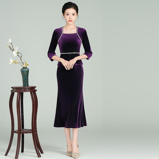 GY 3410旗袍婚礼礼服新中式喜妈妈连衣裙 商品图2