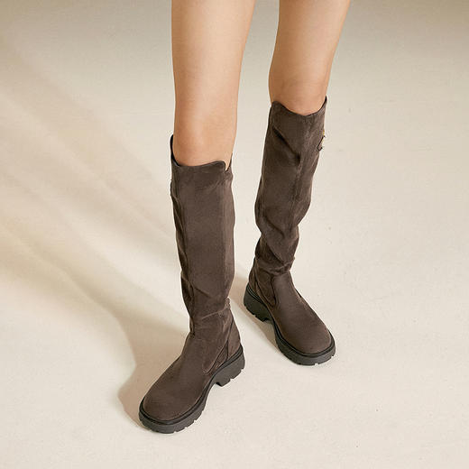 千百度厚底弹力靴女袜靴显瘦增高瘦瘦靴骑士靴长靴子A25506608 商品图4