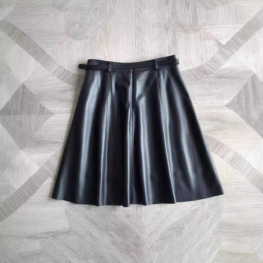 丁摩 真皮皮裙女高腰显瘦伞裙绵羊皮A字半身裙 商品图2