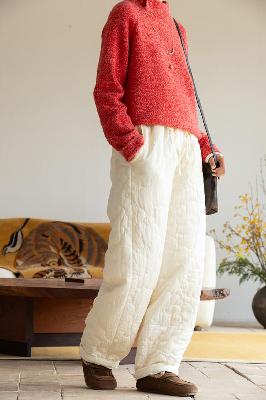 牧衣游原创 16姆米丝棉涧棉裤子冬季舒适保暖百搭休闲裤 暖云天 商品图5