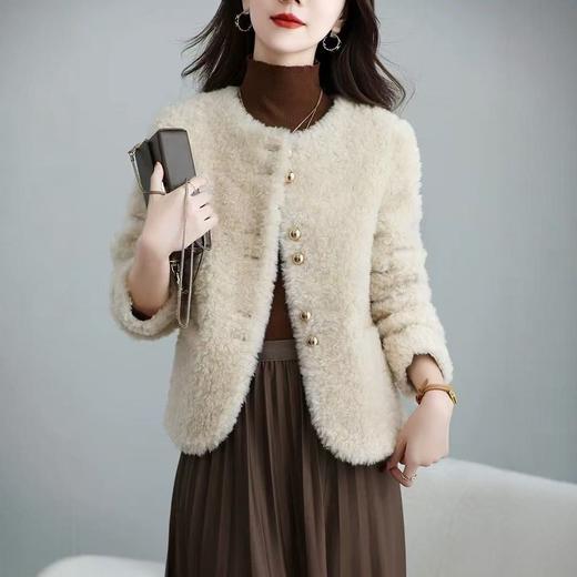 丁摩 皮毛一体羊剪绒小香风羊羔毛大衣8501 商品图1