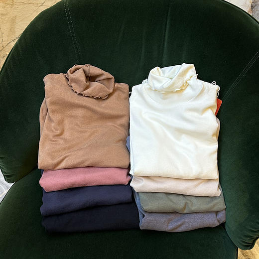 官网499！U家秋冬羊毛双面磨毛保暖可外穿打底衫上衣木耳边堆堆高领内搭长袖女 商品图4