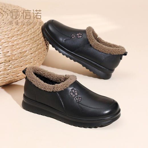信诺真皮妈妈鞋加绒保暖高帮女鞋软底舒适中老年棉鞋2025冬季新款5M659-17H 商品图2